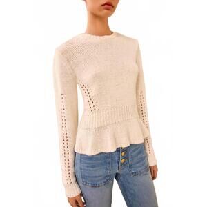 NEW ULLA JOHNSON aurelie long sleeve peplum pullover in cowrie